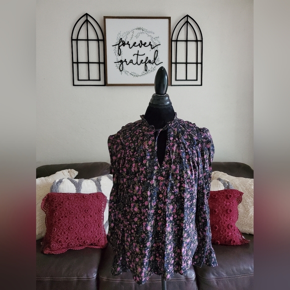 Free People Floral Meant To Be Blouse In Black Combo Size S Boho Chic Classic - Picture 7 of 16